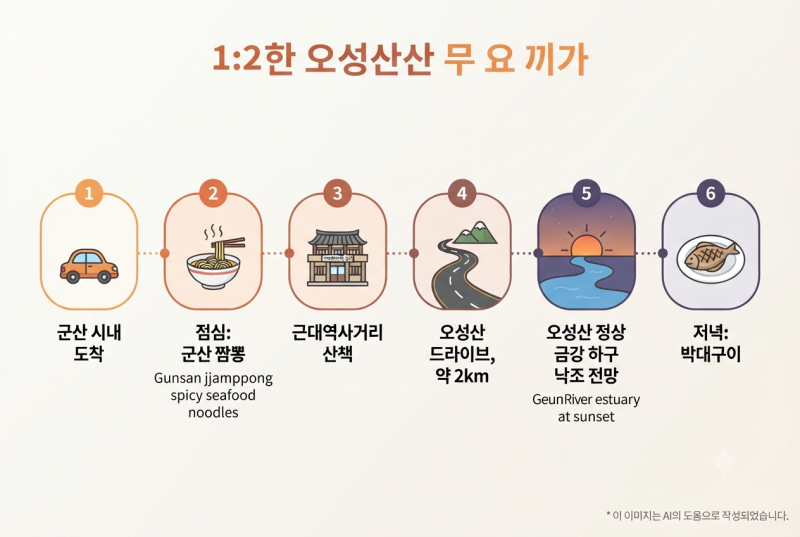 군산 오성산 가을 노을, 금강과 서해가 한눈에 보이는 227m 전망 명소와 군산 먹거리 당일 코....