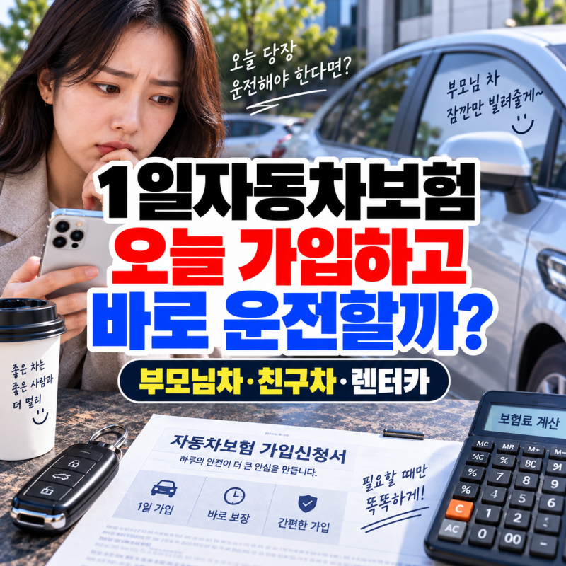 1일자동차보험, 오늘 가입하고 바로 운전해도 될까? 부모님차·친구차·렌터카 보험 비교