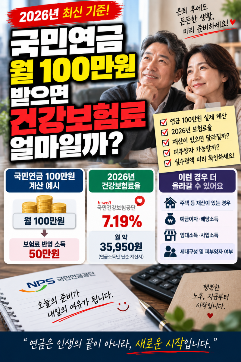 국민연금 월 100만원 받으면 건강보험료 얼마나 낼까?