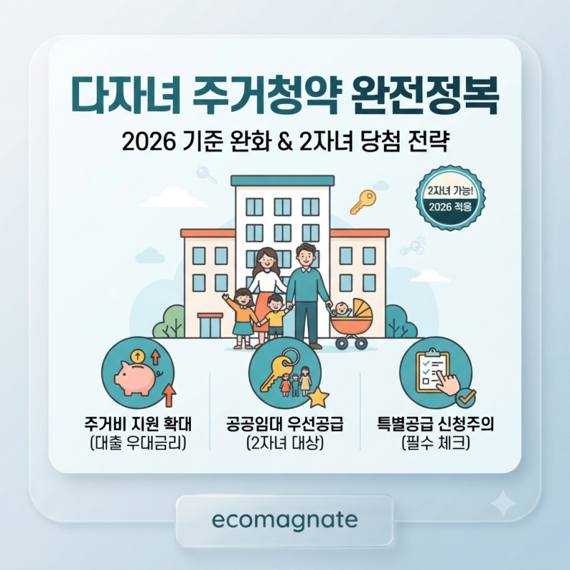 [주거청약] 2026 다자녀 기준 완화 완벽 정리, 2자녀도 아파트 청약 당첨 확률 높이는 실전 전....