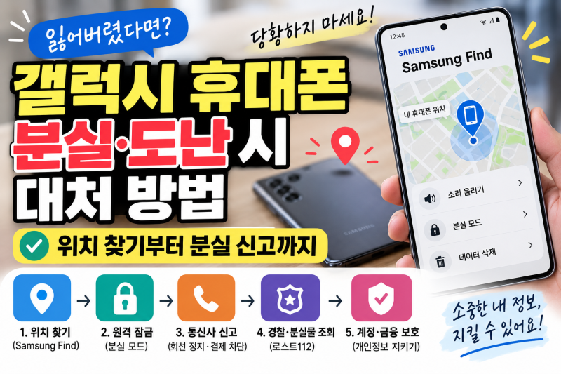 삼성 갤럭시 휴대폰 분실·도난 시 대처 방법, 위치 찾기부터 분실 신고까지
