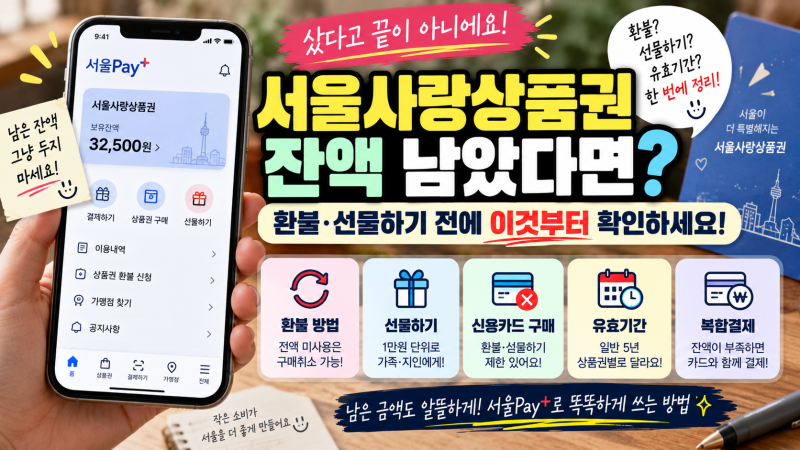 서울사랑상품권 잔액 남았다면? 환불·선물하기 전에 이것부터 확인하세요
