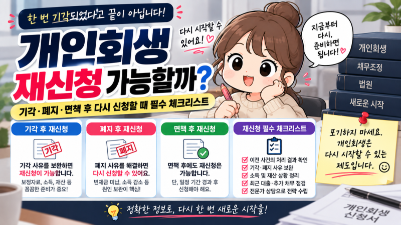 개인회생 재신청 가능할까? 기각, 폐지, 면책 후 다시 신청할 때 필수 체크리스트