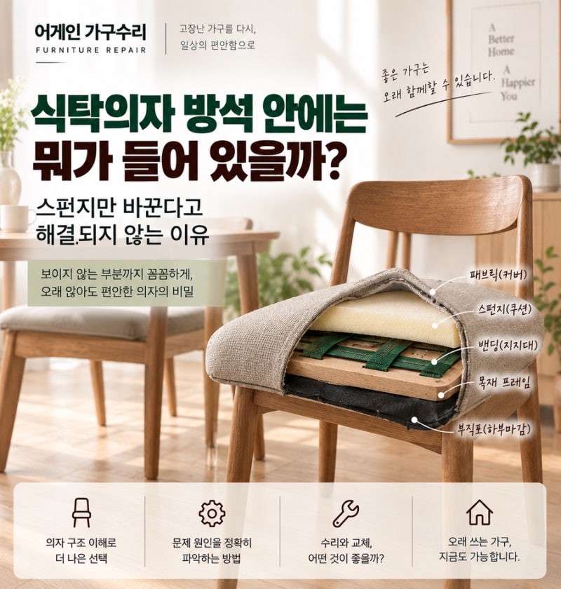 식탁의자 방석 안에는 뭐가 들어 있을까? 스펀지만 바꾼다고 해결되지 않는 이유