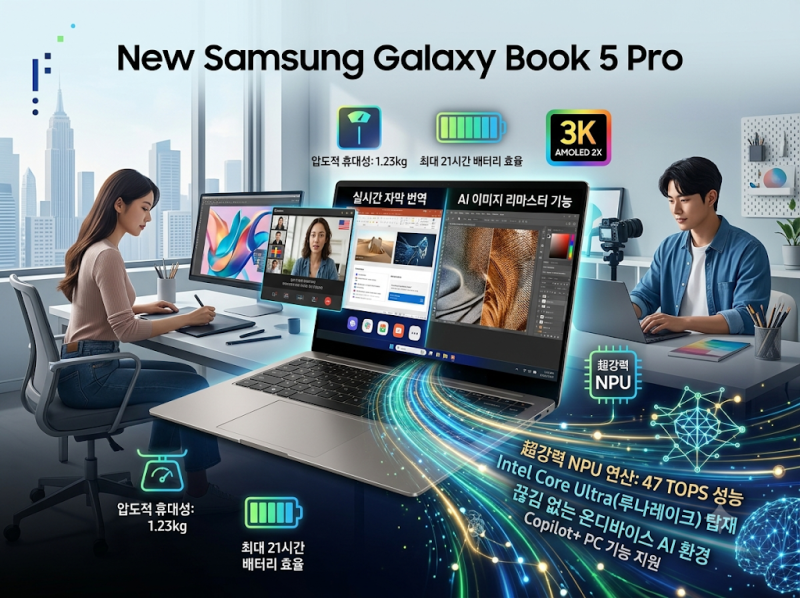 삼성전자 갤럭시북5 프로, AI 시대 필수 노트북 선택 가이드 및 스펙 분석