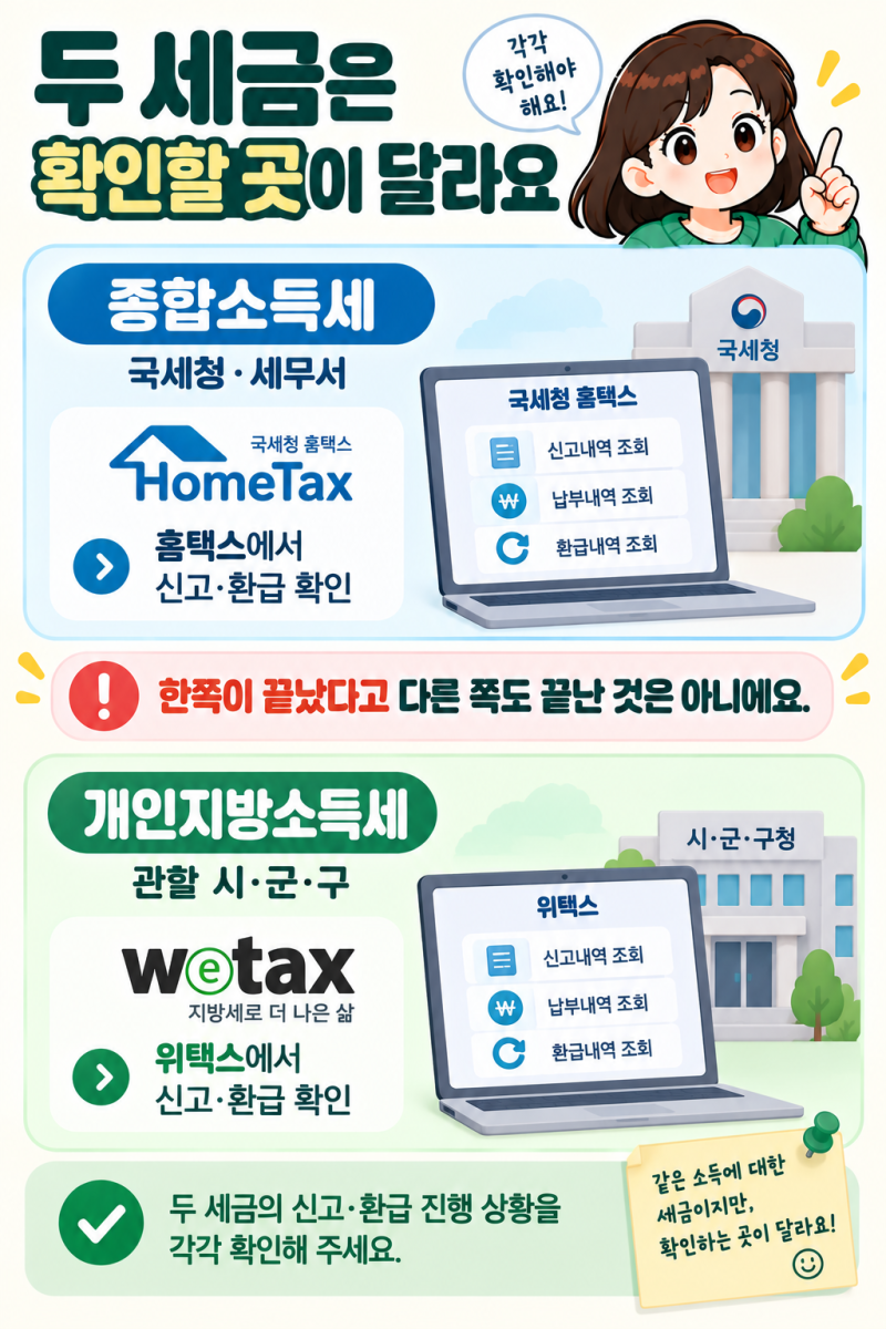 종합소득세는 환급됐는데 지방소득세는 안 들어와요. 어디서 확인하나요?