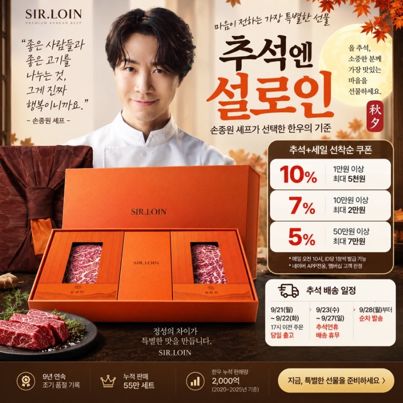 손종원 픽 설로인 추석 한우선물, 세일 쿠폰과 배송일정 정리