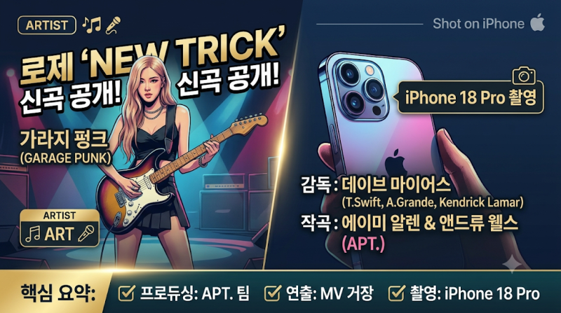 로제 new trick 신곡 공개, 아이폰18 프로로 찍은 뮤직비디오·뜻·작곡가 총정리