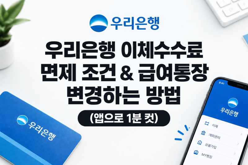 우리은행 이체수수료 면제 조건 & 급여통장 변경하는 방법 (앱으로 1분 컷)