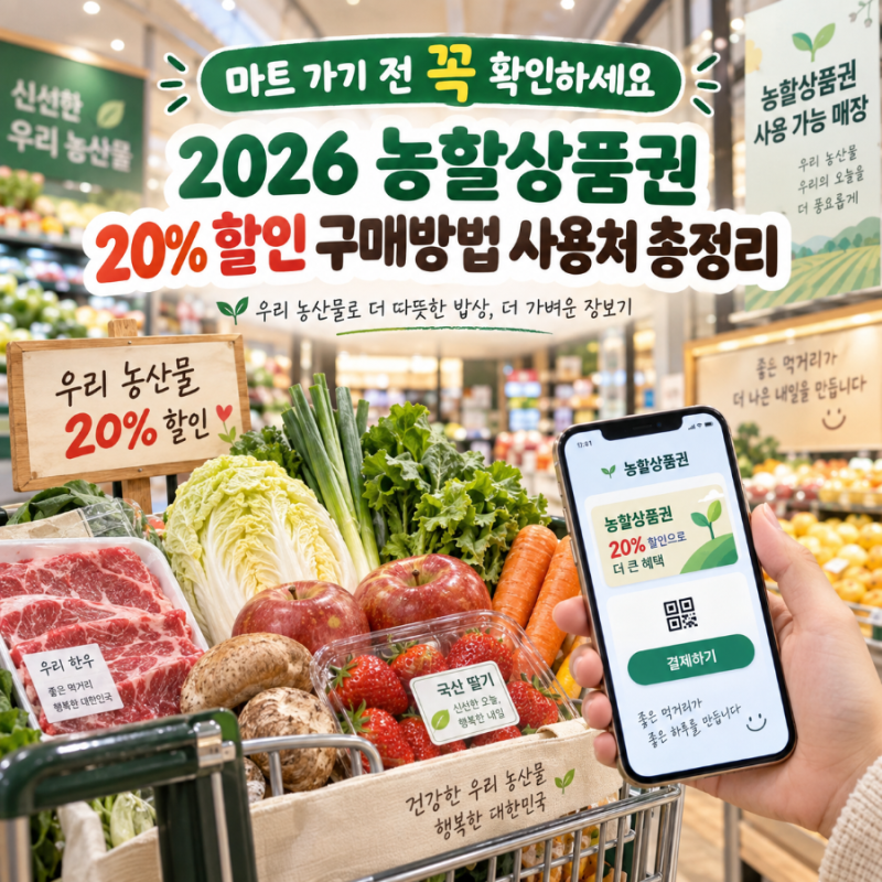 마트 가기 전 꼭 확인하세요 2026 농할상품권 20% 할인 구매방법 사용처 총정리
