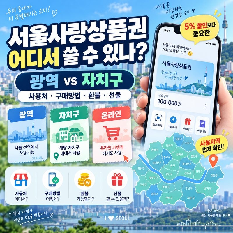 서울사랑상품권 사용처·구매방법｜광역·자치구 차이, 환불·선물하기까지