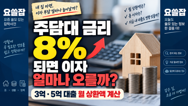 주담대 금리 8% 되면 이자 얼마나 오를까?｜3억·5억 대출 월 상환액 계산