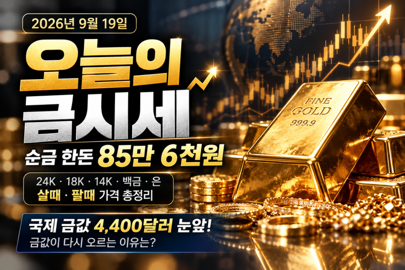 오늘의 금시세 9월 19일 금값, 순금 한돈 24K 살때 85만6천원…국제 금값 전망