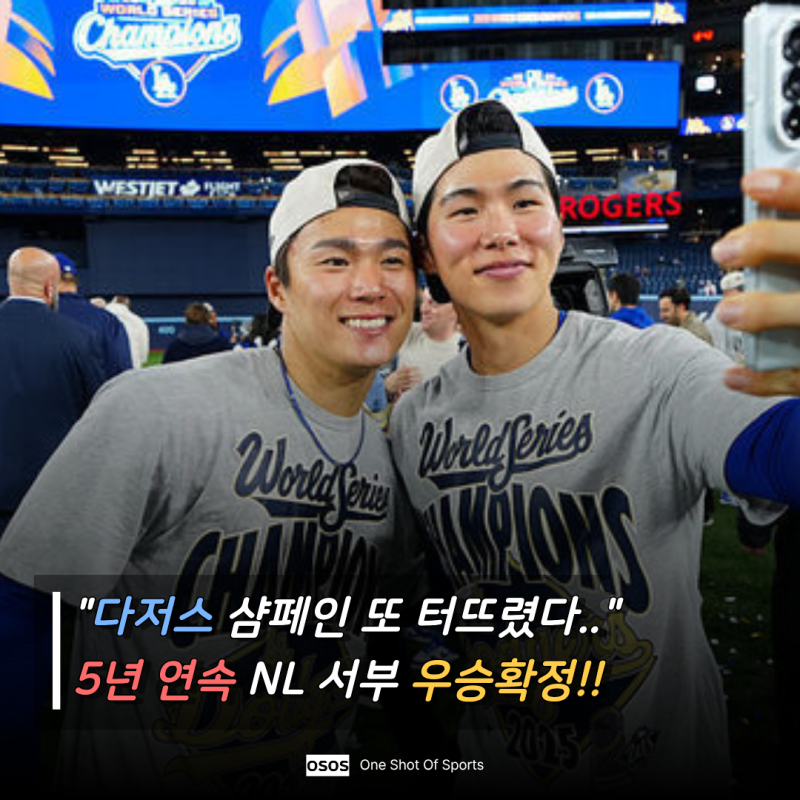 "마지막 매직넘버까지 지웠다" 다저스 5년 연속 지구 우승… 이제 남은 건 WS 3연패