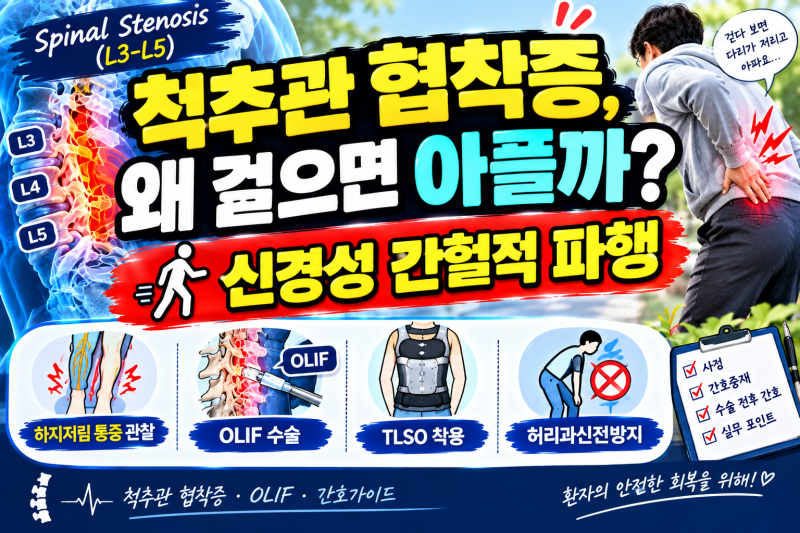 [NS] Spinal Stenosis (척추관 협착증) 환자 임상 간호 가이드: 원인 사정, 신경성 파행 관리, SBAR 보....