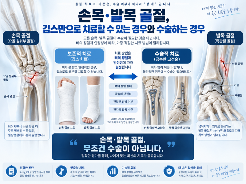 손목·발목 골절, 깁스만으로 치료할 수 있는 경우와 수술하는 경우