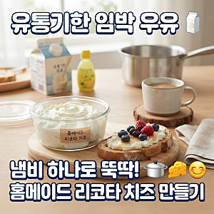 냉장고 속 유통기한 임박한 우유로 집에서 간단하게 리코타 치즈 만들기