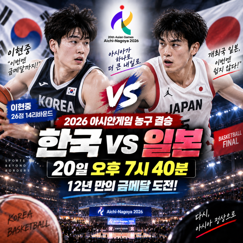 2026 아시안게임 농구 결승 한국 일본｜20일 오후 7시40분, 이현중 26점→12년 만의 금메달 도전