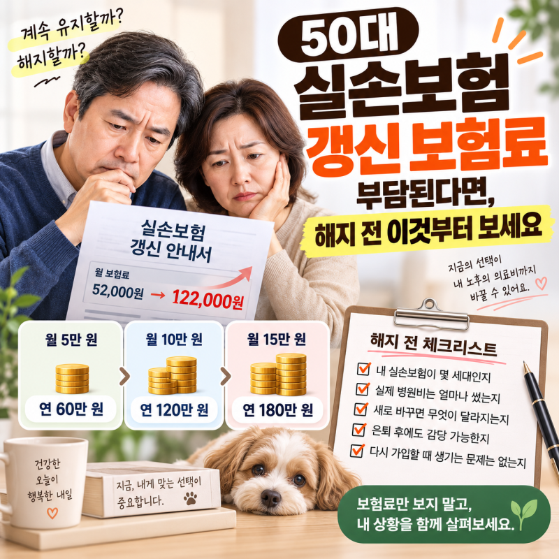 50대 실손보험 갱신 보험료 부담된다면, 해지 전 이것부터 보세요