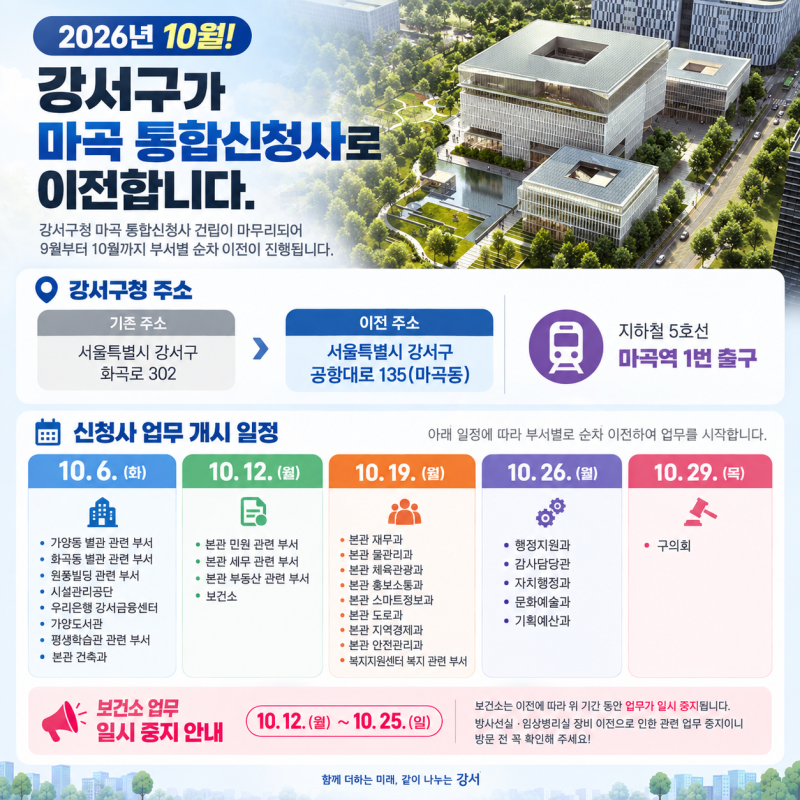 강서구청 마곡 이전! 10월부터 새 청사에서 업무 시작합니다