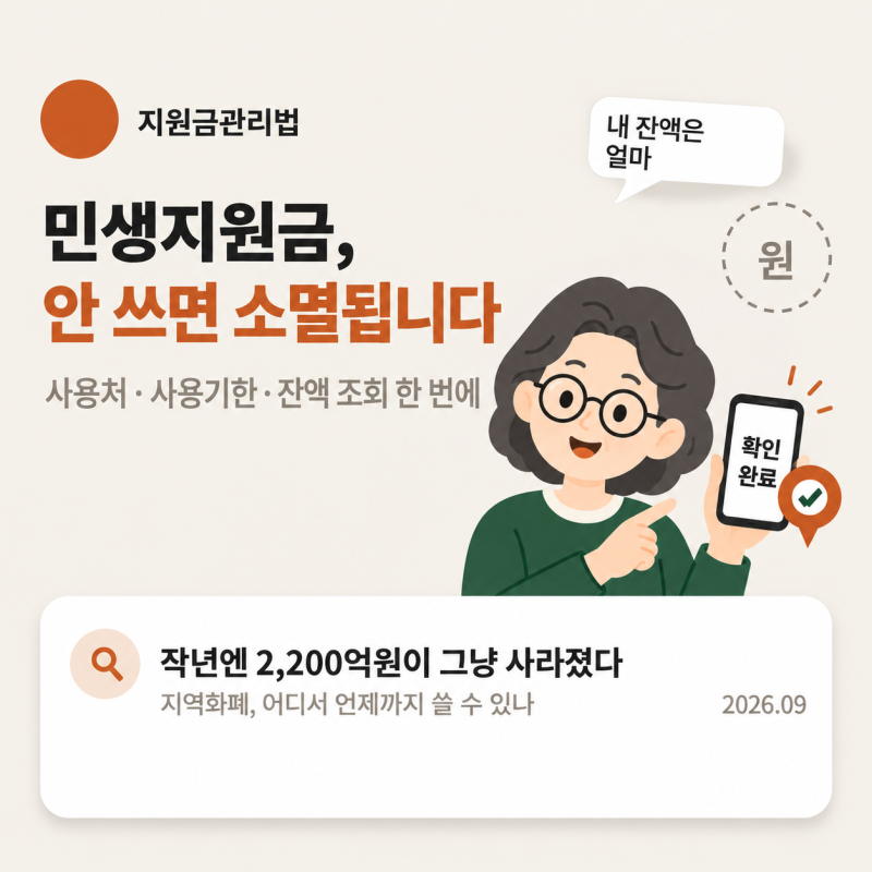 민생지원금 사용처·사용기한 — 안 쓰면 소멸, 지역화폐 잔액 조회 경로 3가지 (2026 추석 지....