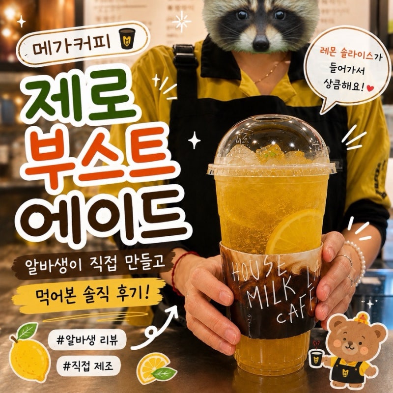 메가커피 인기메뉴! 제로 부스트 에이드 후기｜알바생이 직접 만들어 먹어본 솔직 리뷰