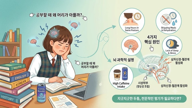 공부할때 생기는 두통, 단순 피로일까? 뇌과학으로 풀어보는 청소년 두통의 원인