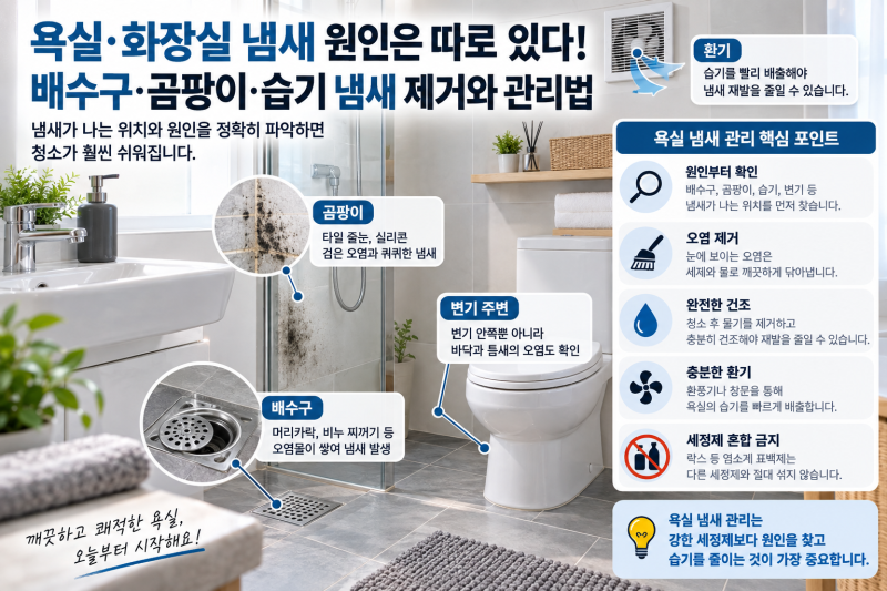 욕실·화장실 냄새 원인은 따로 있다! 배수구·곰팡이·습기 냄새 제거와 관리법
