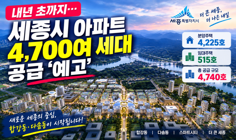 세종시 아파트 4,700여 세대 공급 예고｜합강동·다솜동, 세종 부동산에 어떤 변화가 올까?