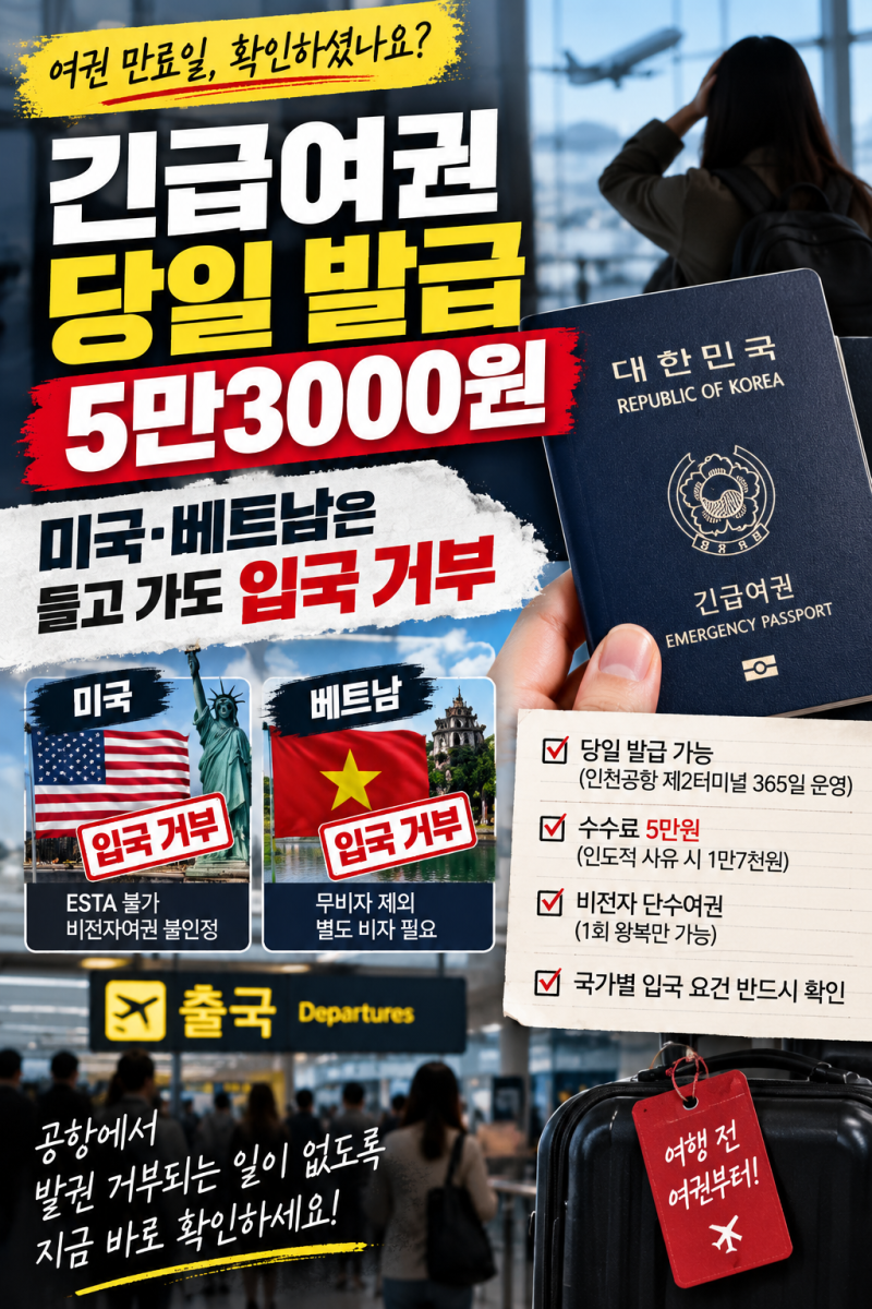 출국 당일 여권 문제 생기면? 긴급여권 발급부터 미국·베트남 주의사항까지