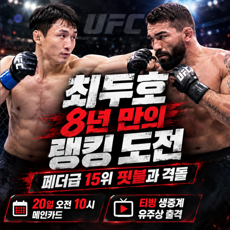 최두호 핏불 UFC 331 경기시간 중계 대진표 통산전적 총정리, 8년 만의 랭킹 복귀 도전
