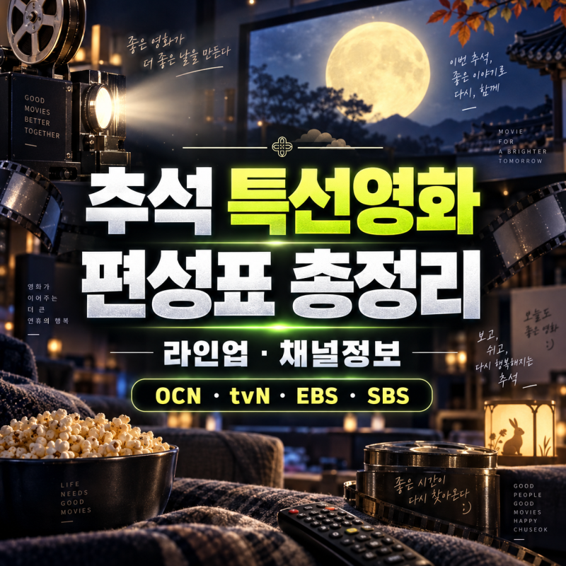추석 특선영화 편성표 라인업 채널정보(+OCN, tvN, EBS, SBS)