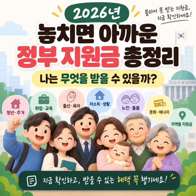 2026년 놓치면 아까운 정부 지원금 총정리 | 나는 무엇을 받을 수 있을까?
