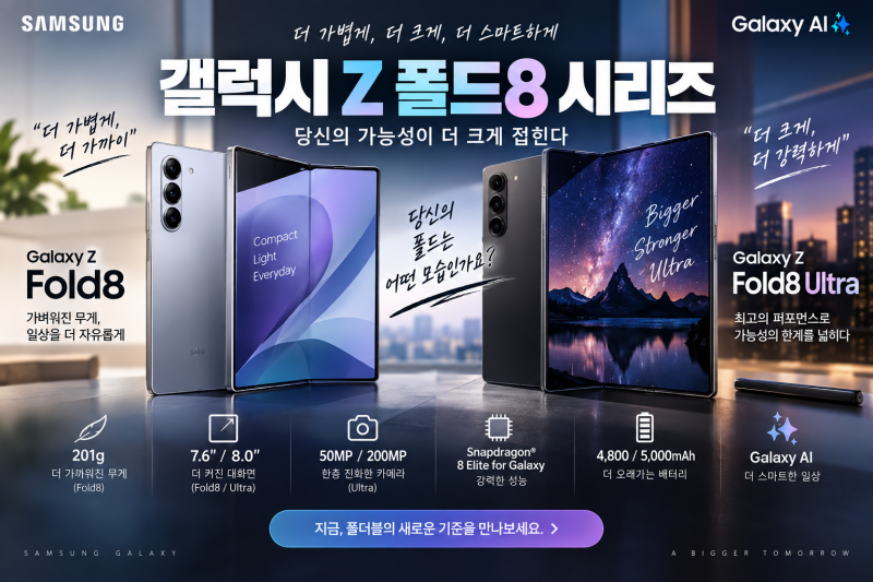 갤럭시 Z 폴드8 vs 폴드8 울트라 뭐가 다를까? 가격·카메라·무게·배터리 총정리