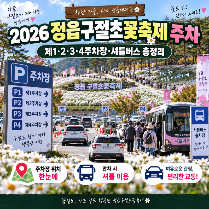 2026 정읍구절초꽃축제 주차, 제1·2·3·4주차장·셔틀버스 총정리