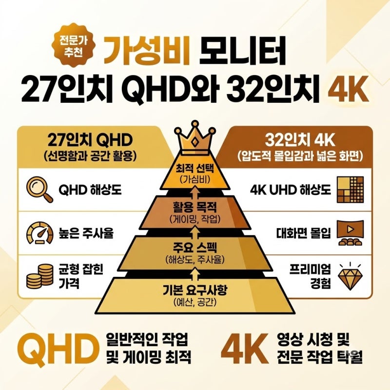 27인치 QHD vs 32인치 4K 가성비 모니터, 내게 맞는 선택은