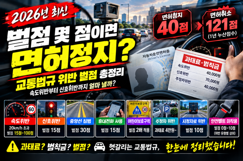 「벌점 몇 점이면 면허정지?｜교통법규 위반 벌점 총정리」