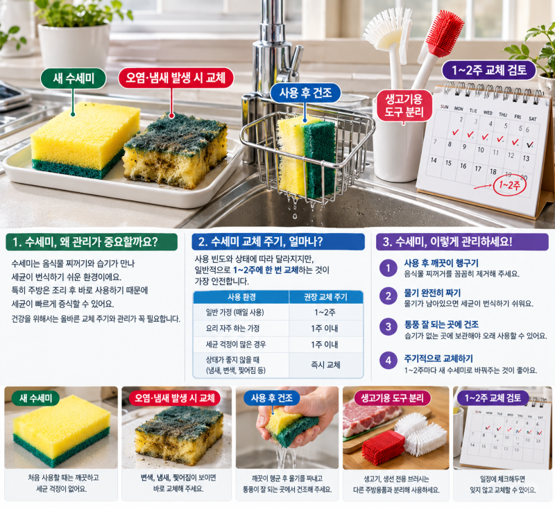 매일 설거지하는 수세미, 언제 바꿔야 할까? 세균 걱정 줄이는 교체 주기와 관리법 총정리!+@ ....