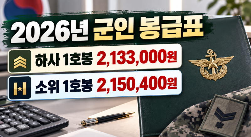 2026 군인 월급 얼마일까? 하사·소위 기본급과 실수령액 차이