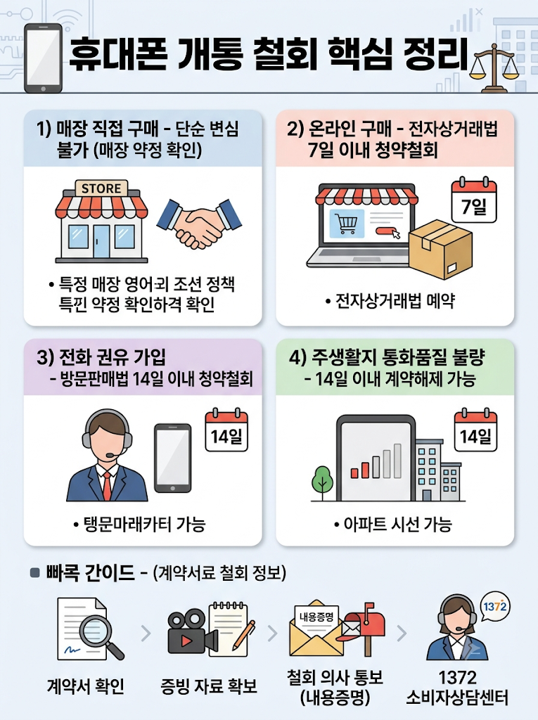 휴대폰 개통 후 철회 가능한 경우｜계약 취소 기준