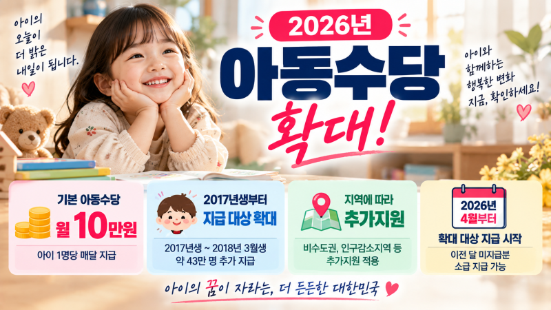2026 아동수당 몇 살까지 받을까 월 10만원부터 추가지원 신청까지 확인하세요