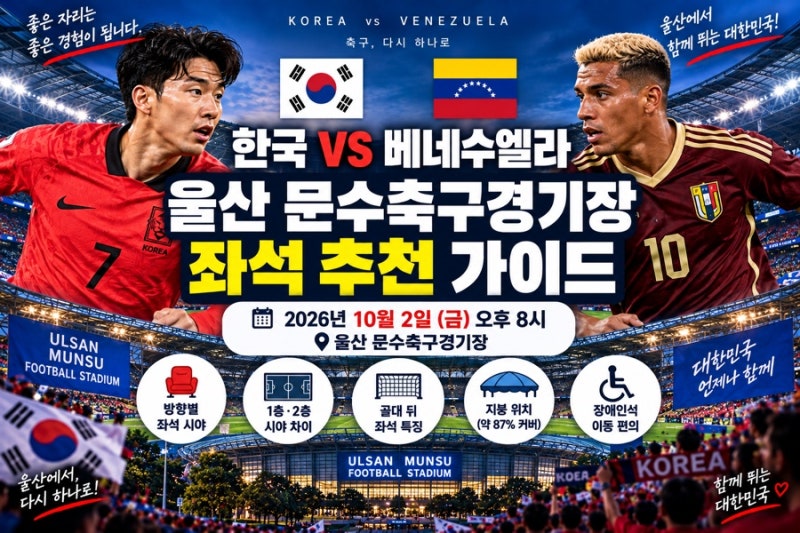울산 문수축구경기장 좌석 추천｜좌석 시야·1층·2층과 한국 베네수엘라전 좌석 선택(2026년)