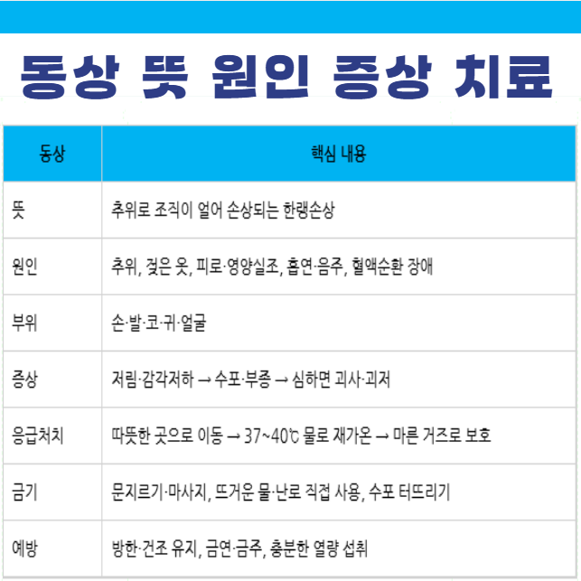 동상 뜻 원인 부위 증상 응급처치 예방 치료 방법