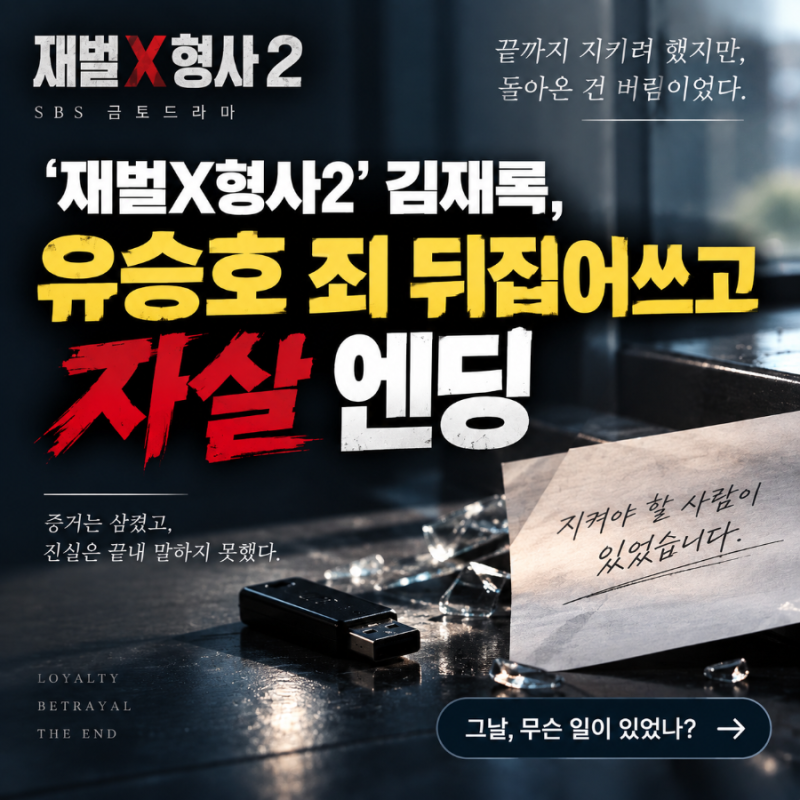 “유승호 대신 죽음까지 택했다”…‘재벌X형사2’ 김재록, 왜 끝까지 배신하지 못했나
