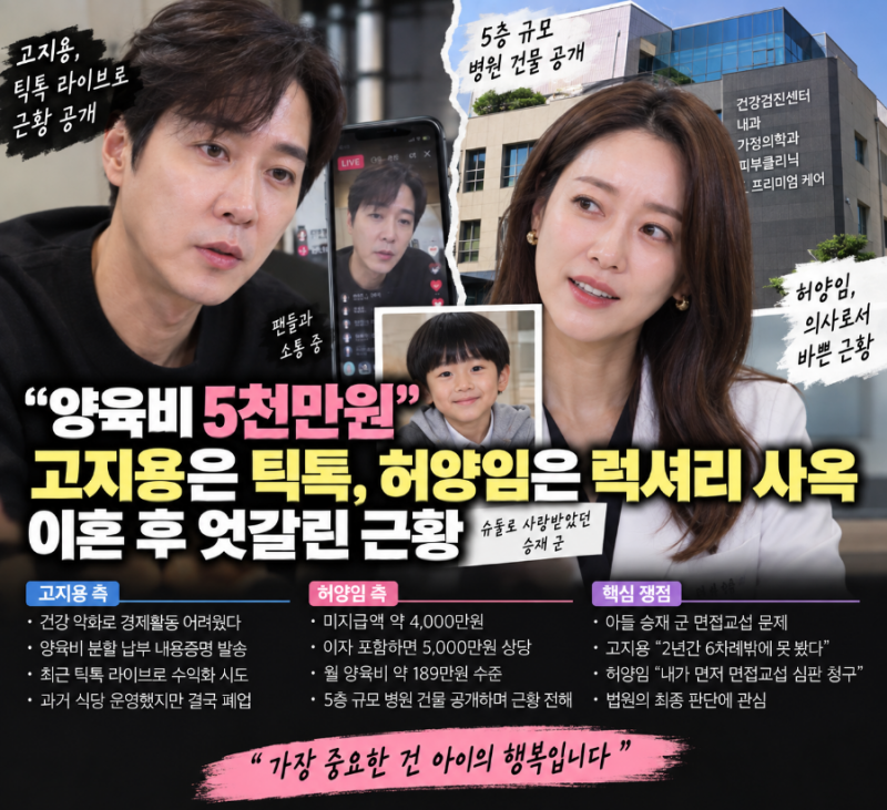 미지급 양육비 이자까지 5000만원” 주장…고지용은 ‘틱톡 라이브’, 허양임은 ‘5층 병원’....