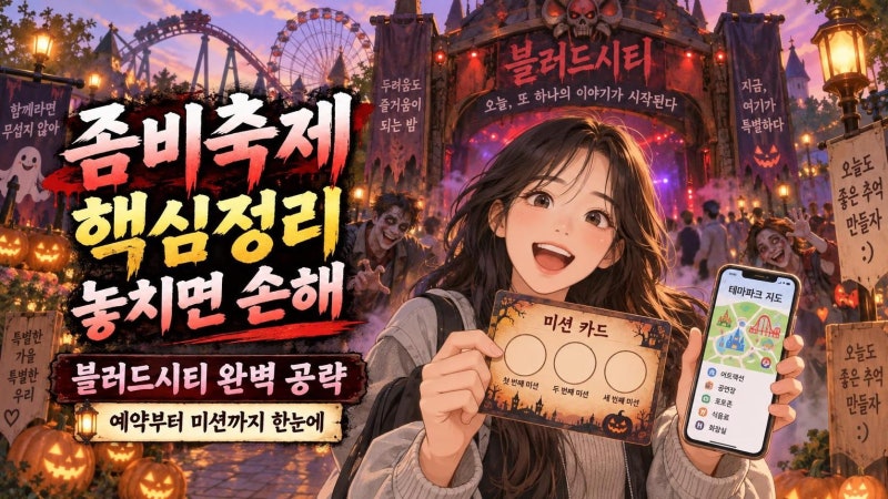 에버랜드 블러드시티 2026 완벽 가이드｜좀비 미션부터 이용권·스마트줄서기·주의사항까지
