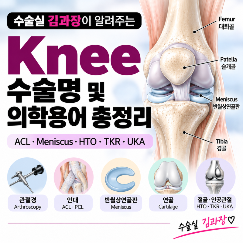 무릎(Knee) 수술명 시술명 총정리 2편 ｜ 정형외과 관절수술 의학용어｜ACL·Meniscus·HTO·TKR·MAT·....