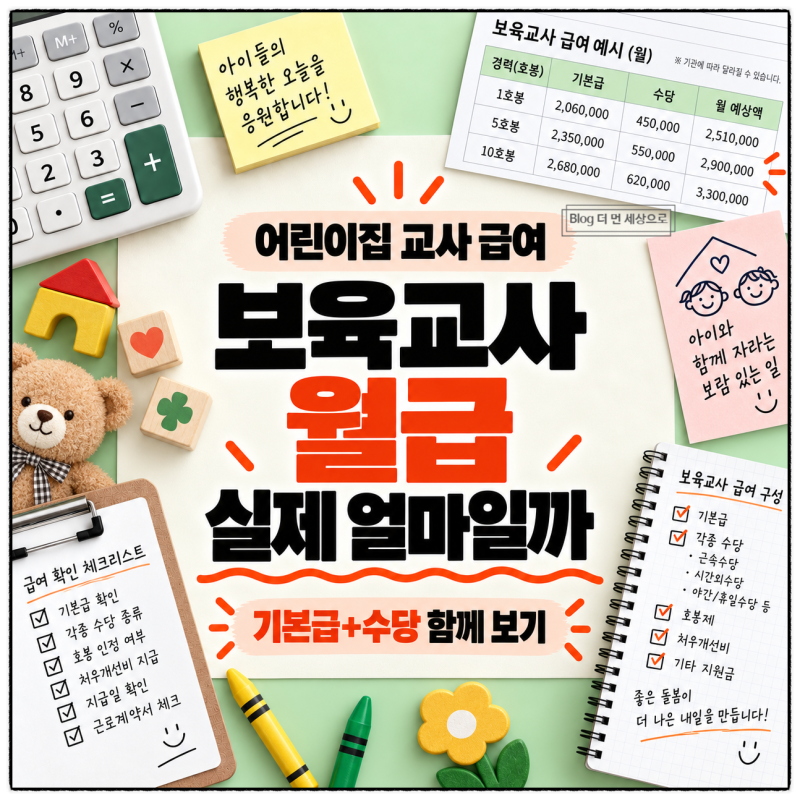 보육교사 월급 얼마일까 국공립·민간·가정 어린이집 급여와 수당 차이