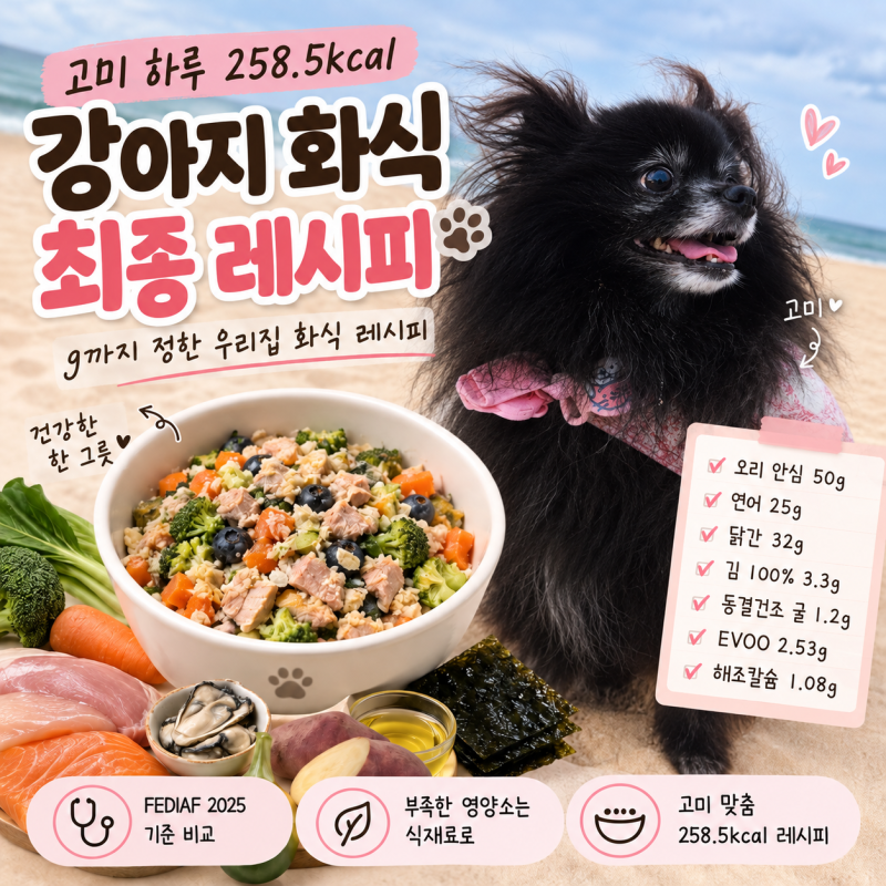 강아지 화식 완전식 만들기 고미 하루 258.5kcal 최종 레시피