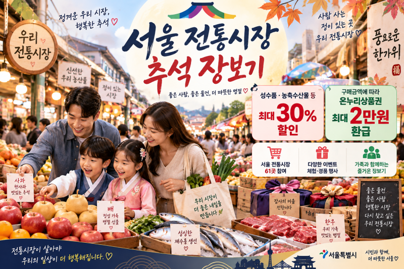 서울 전통시장 추석 할인 최대 30%｜온누리상품권 2만원 환급받는 방법